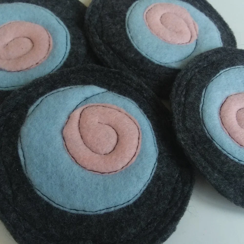 Handcrafted | Freeform Stitched Felt Coaster Set #9
